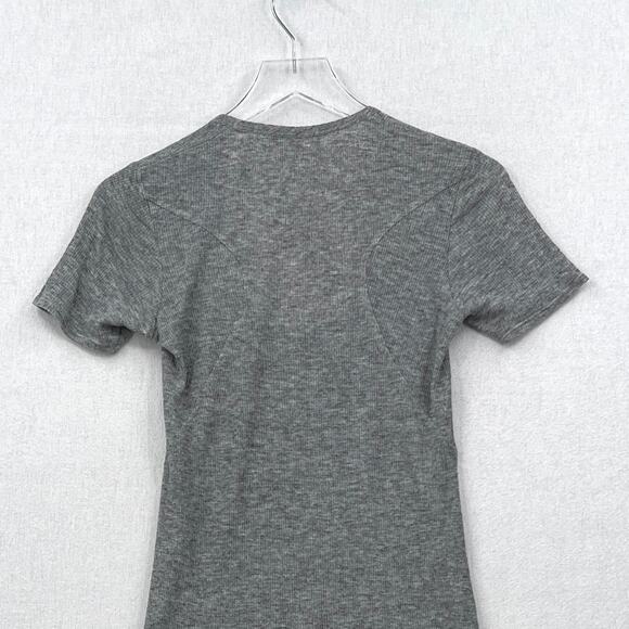 HELMUT LANG Ribbed T Shirt Womens Small Gray Wool Scoop Neck Tunic Shirttail Hem - Picture 4 of 13